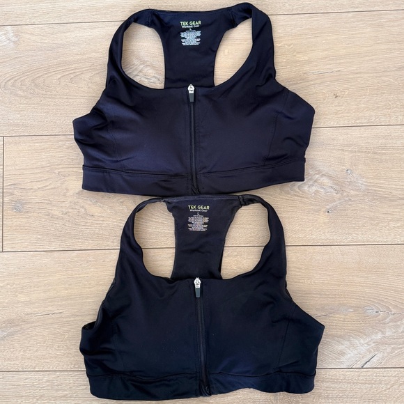 tek gear Tops - Set of 2 Black Tech Gear Center Zipper Workout Bras Size Large Fitness Running